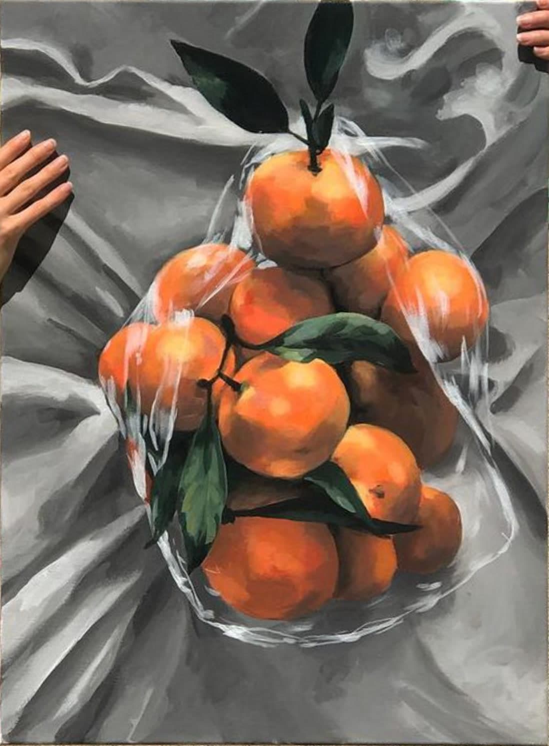Oranges — avant restauration, Acrylique sur toile de Caroline Le Rouge de Guerdavid